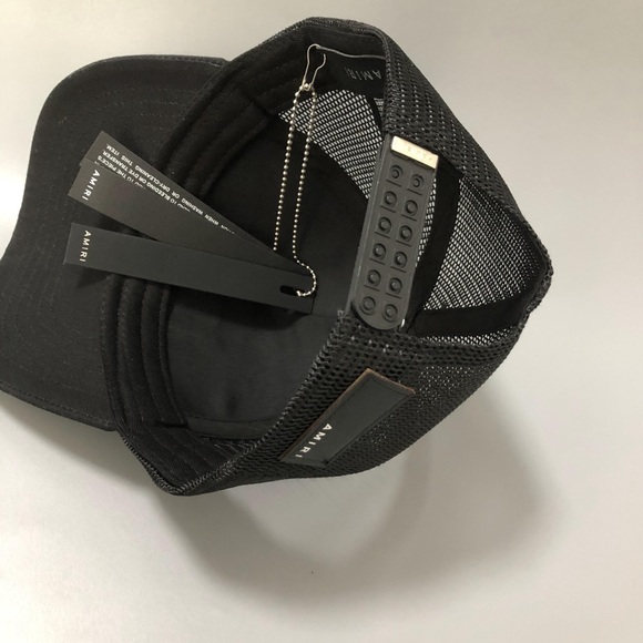 AMIRI White Embroidered Logo Baseball Cap Men\'s and Women Black Trucker Sun Hat main image 8